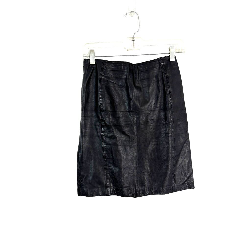 Vintage LNR Genuine Leather Pencil Skirt Black 80s High Waist Goth Punk Grunge 6